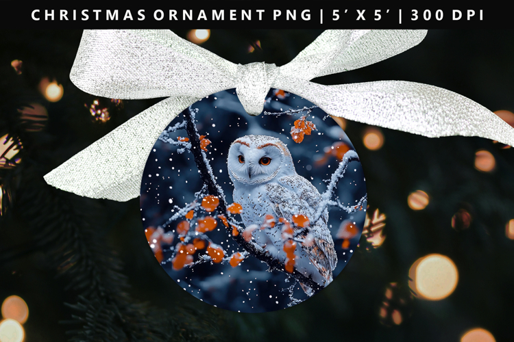 Owl Round Christmas Ornament Sublimation PNG