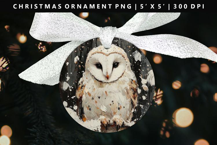 Owl Round Christmas Ornament Sublimation PNG