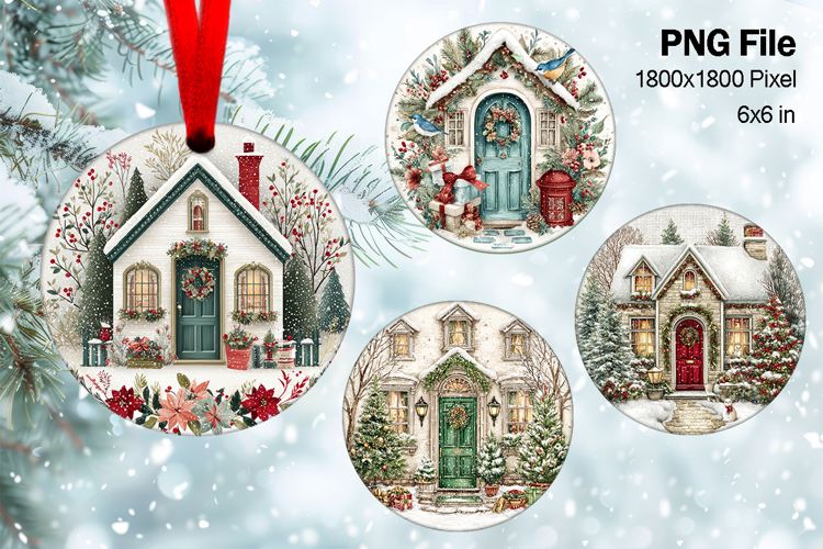 Christmas House Ornament Watercolor Snow House Decorate_3