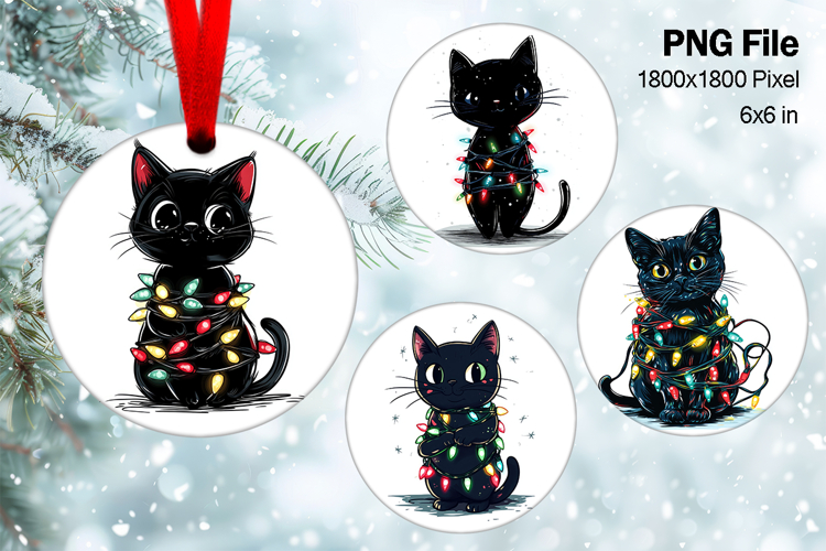 Cute Christmas Ornament Round Santa Cat Decorate Sublimation