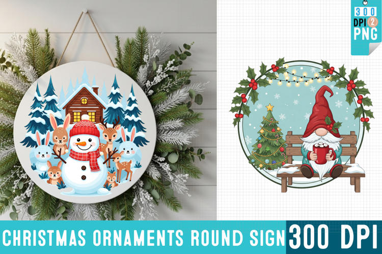 Christmas Ornaments Round Sign PNG, Christmas Round Sign PNG