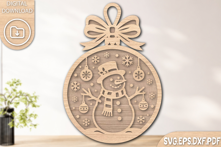 Christmas Ornament Snowman Laser Cut SVG Design