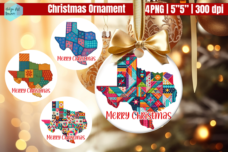Patchwork Texas Christmas Ornaments PNG