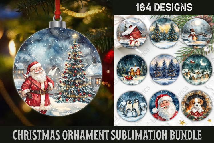 Christmas Ornament Sublimation Bundle, Round Ornament Png