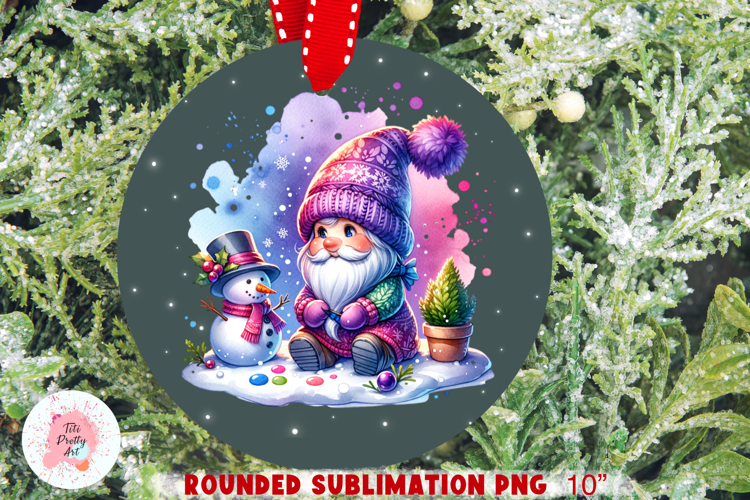 Christmas Ornament Sublimation PNG, Gnome Rounded Circle