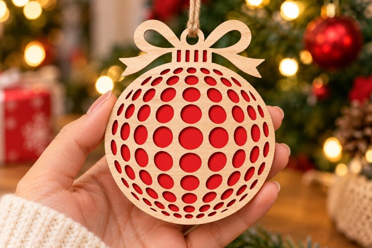 Christmas Ornament SVG, Halftone Dot Bauble Laser Cut File example image 1