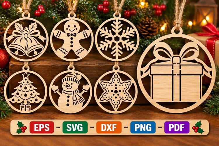 Christmas Ornament SVG, Laser Cut Bauble Files example image 1