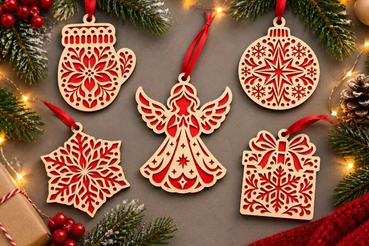 Christmas Ornament SVG, Laser Cut Wood Holiday File