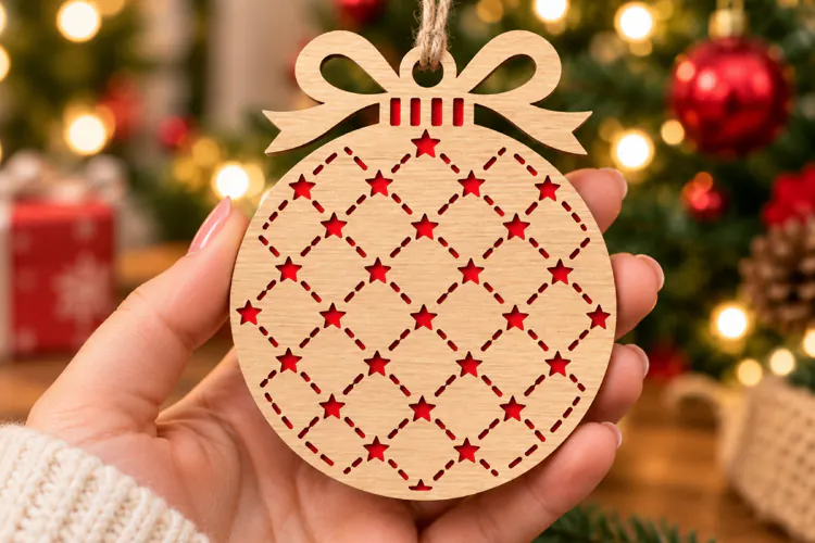 Christmas Ornament SVG, Star Pattern Bauble Laser Cut File