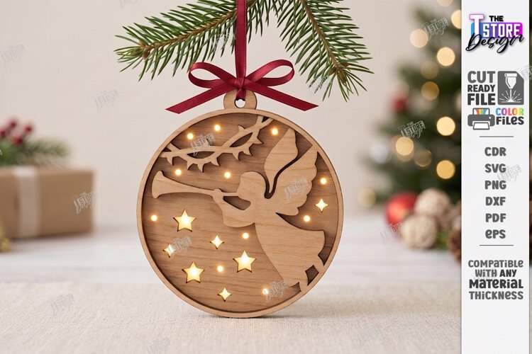 Christmas Ornament with Light Laser Cut | 3D Christmas Decor example image 1