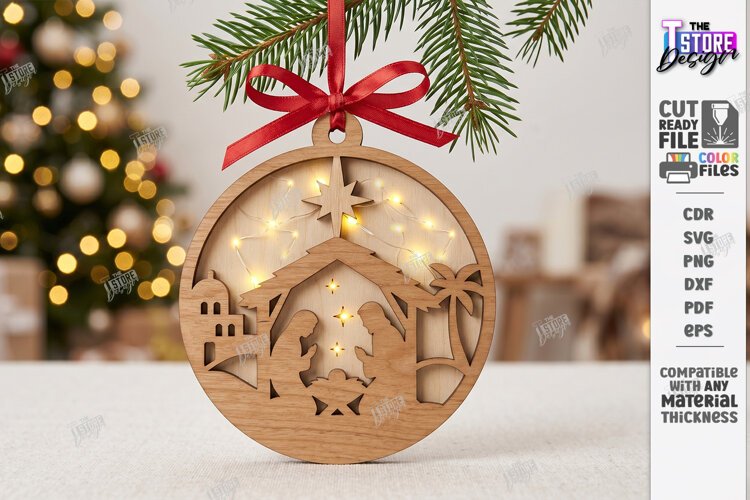 Christmas Ornament with Light Laser Cut | 3D Christmas Decor example image 1