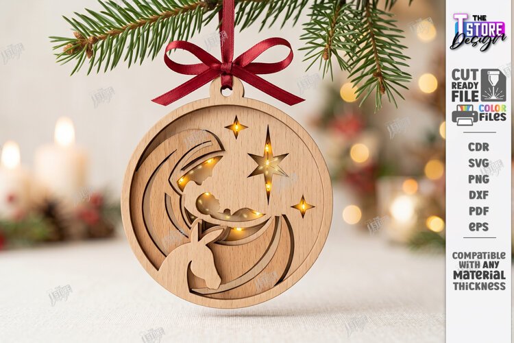 Christmas Ornament with Light Laser Cut | 3D Christmas Decor example image 1