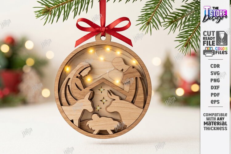 Christmas Ornament with Light Laser Cut | 3D Christmas Decor example image 1