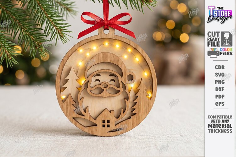 Christmas Ornament with Light Laser Cut | 3D Santa Face |CNC example image 1
