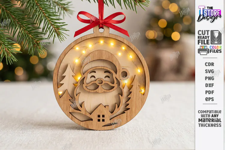 Christmas Ornament with Light Laser Cut | 3D Santa Face |CNC