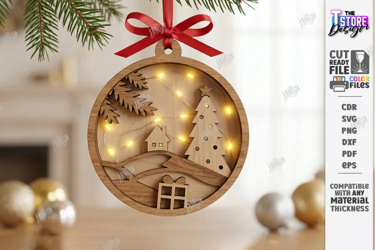 Christmas Ornament with Light Laser Cut | 3D Christmas Tree