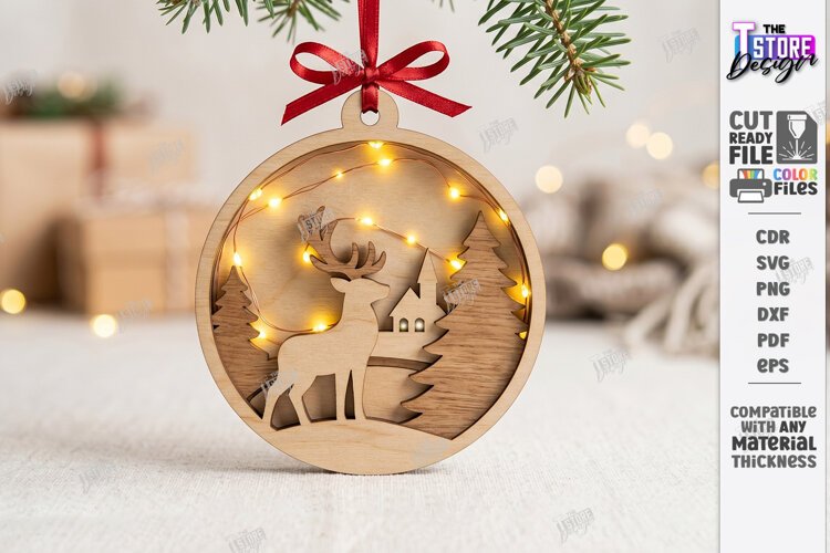 Christmas Ornament with Light Laser Cut | 3D Deer | Holiday example image 1