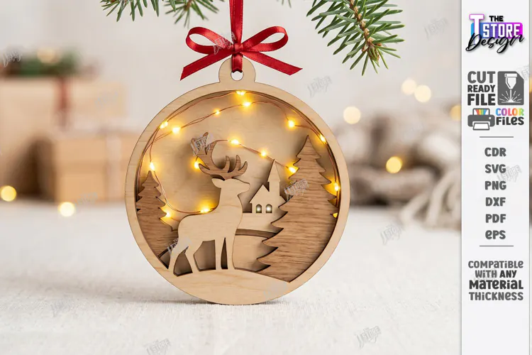Christmas Ornament with Light Laser Cut | 3D Deer | Holiday