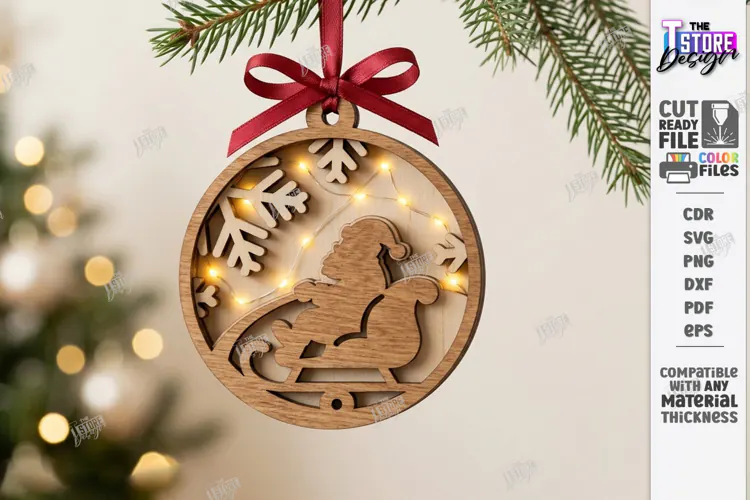 Christmas Ornament with Light Laser Cut | Christmas Sleigh