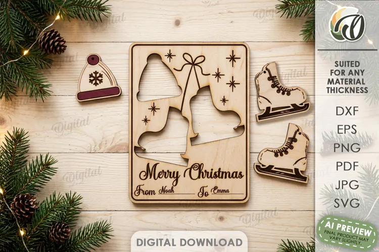 Christmas Ornaments Card Laser Cut. Greeting Card SVG