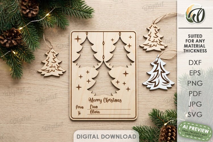 Christmas Ornaments Card Laser Cut. Greeting Card SVG example image 1
