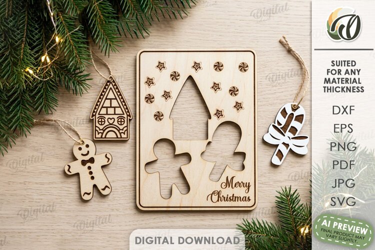 Christmas Ornaments Card Laser Cut. Greeting Card SVG example image 1