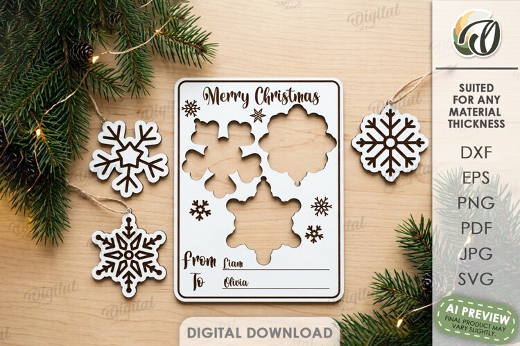 Christmas Ornaments Card Laser Cut. Greeting Card SVG example image 1
