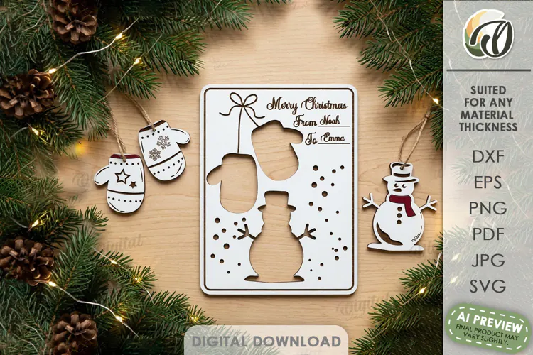 Christmas Ornaments Card Laser Cut. Greeting Card SVG