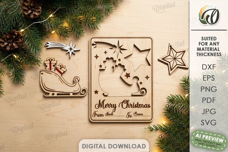 Christmas Ornaments Card Laser Cut. Greeting Card SVG example image 1