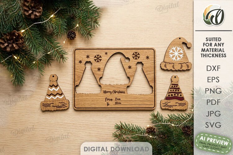 Christmas Ornaments Card Laser Cut. Greeting Card SVG example image 1