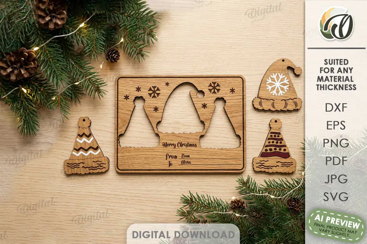 Christmas Ornaments Card Laser Cut. Greeting Card SVG