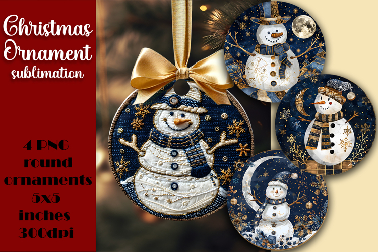 Vintage snowman Ornament Sublimation, Round Ornament Png