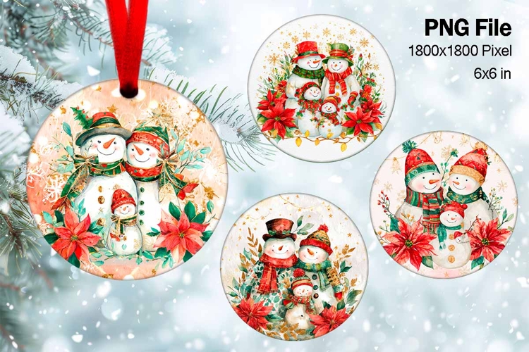 Snowman Christmas Ornament Round Circle Tree Decorate PNG_11