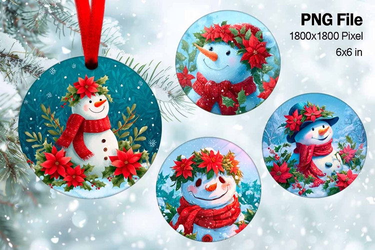 Snowman Christmas Ornament Round Circle Tree Decorate PNG_12