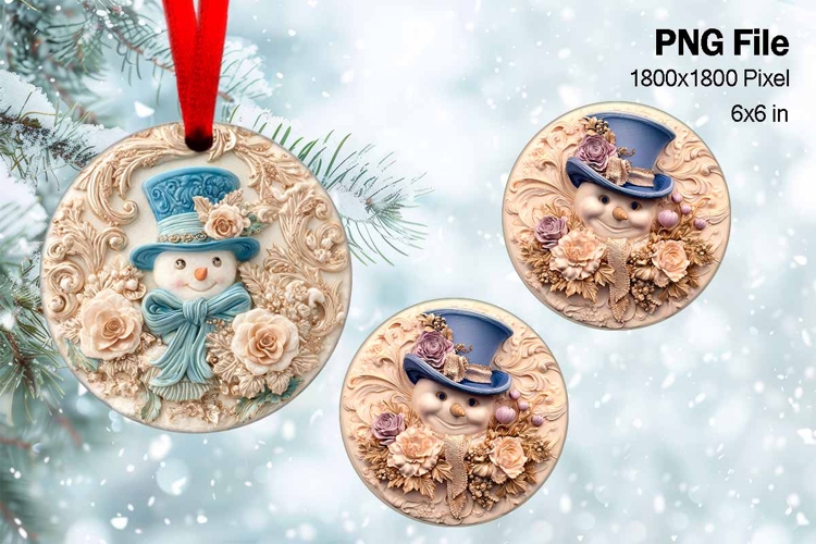 Snowman Christmas Ornament Round Circle Tree Decorate PNG_15
