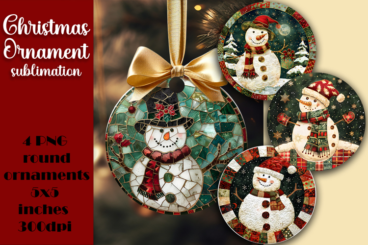 Vintage snowman Ornament Sublimation, Round Ornament Png