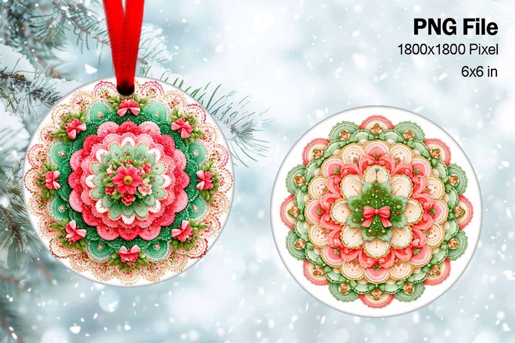 Christmas Ornament Poinsettia Flower Round Circle Decorate2