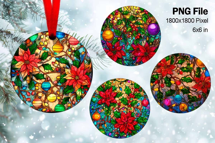 Christmas Ornament Poinsettia Flower Round Circle Decorate20