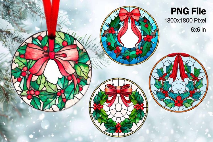 Christmas Ornament Poinsettia Flower Round Circle Decorate25