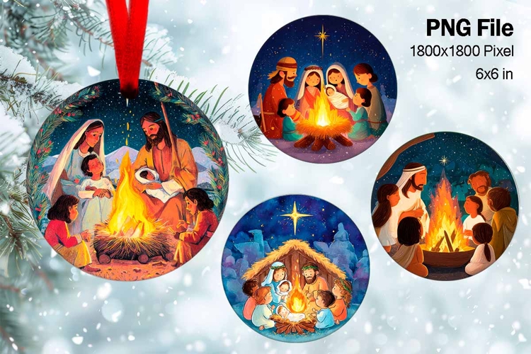Nativity Scene Christmas Ornament Round Circle Jesus Baby_27