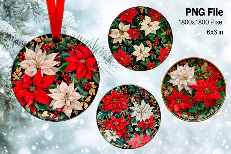 Christmas Ornament Poinsettia Flower Round Circle Decorate28
