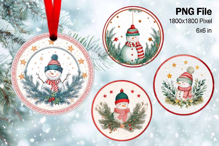 Snowman Christmas Ornament Round Circle Tree Decorate PNG_29