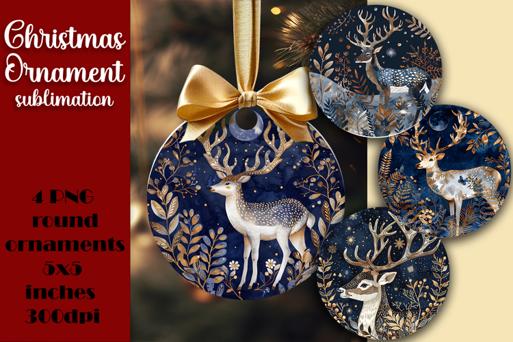 Round Christmas Ornament PNG | embroidery Deer PNG