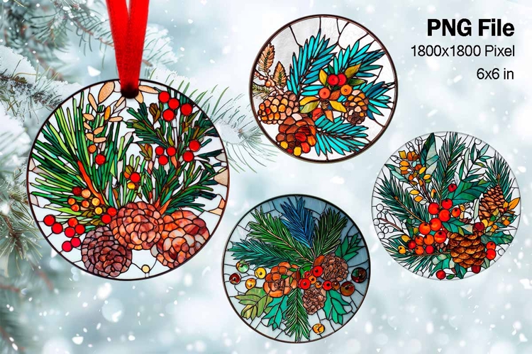 Christmas Ornament Poinsettia Flower Round Circle Decorate30