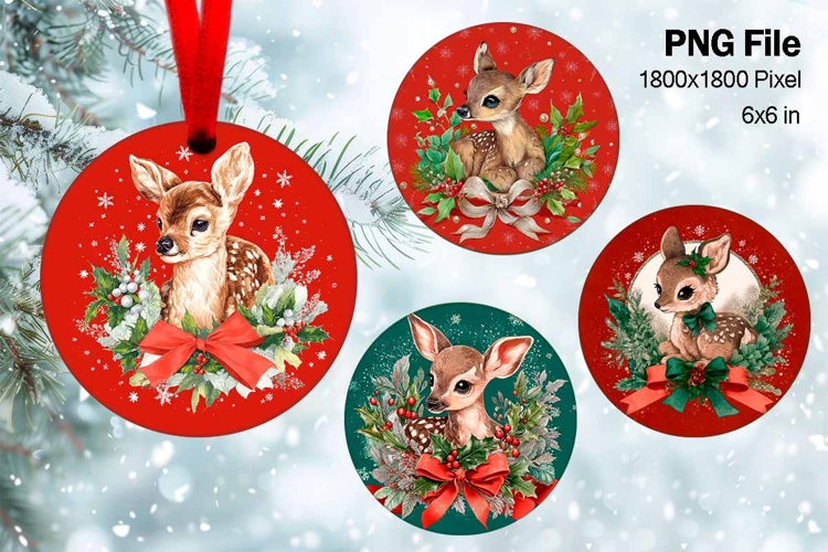 Christmas Deer Ornament Circle Deer Flower Decorate_31