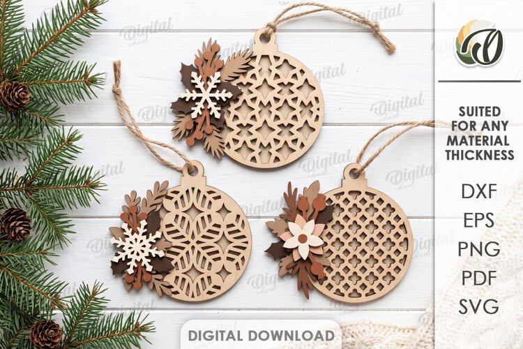 Christmas Ornaments Laser Cut. Christmas Tree Decoration SVG example image 1