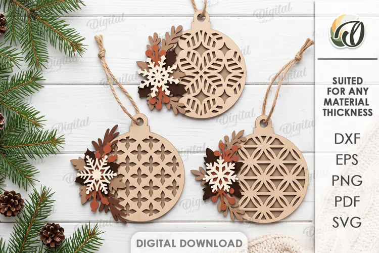 Christmas Ornaments Laser Cut. Christmas Tree Decoration SVG