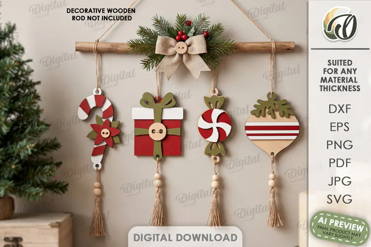Christmas Hanging Ornaments Laser Cut. Christmas Decor SVG