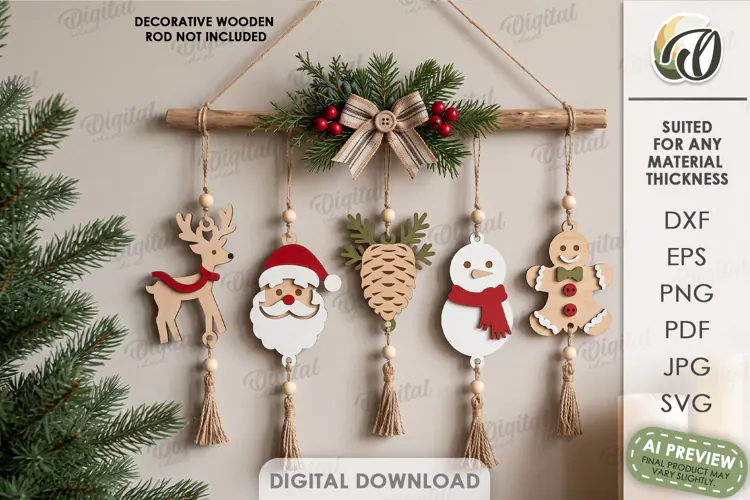 Christmas Hanging Ornaments Laser Cut. Christmas Decor SVG