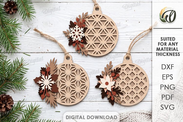 Christmas Ornaments Laser Cut. Christmas Tree Decoration SVG example image 1